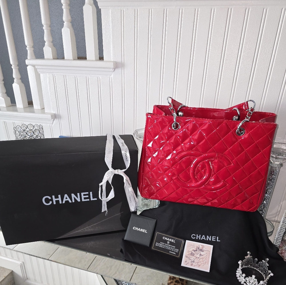 EUC Authentic Chanel Red Grand Xlarge Shopping Tote Bag